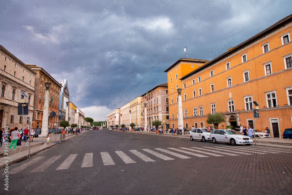 ROME, ITALY - JUNE 2014: Beautiful view of city streets in summer season
