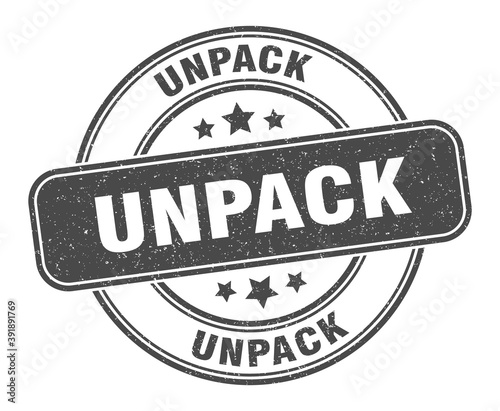 unpack stamp. unpack label. round grunge sign