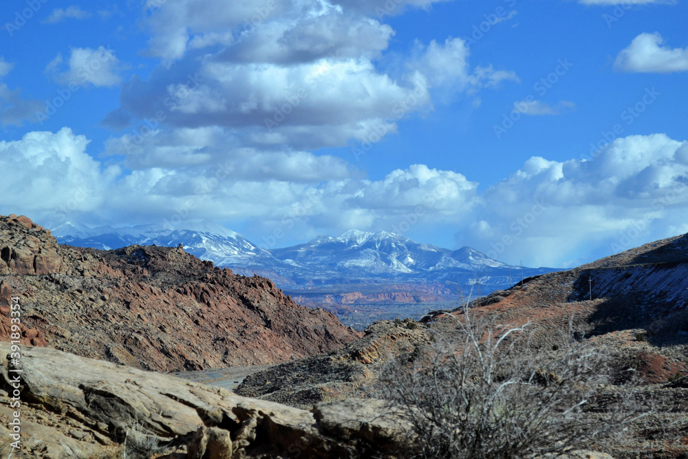 Landscape with La Sal Mountains in the background, Arches National Park, Moab, Utah