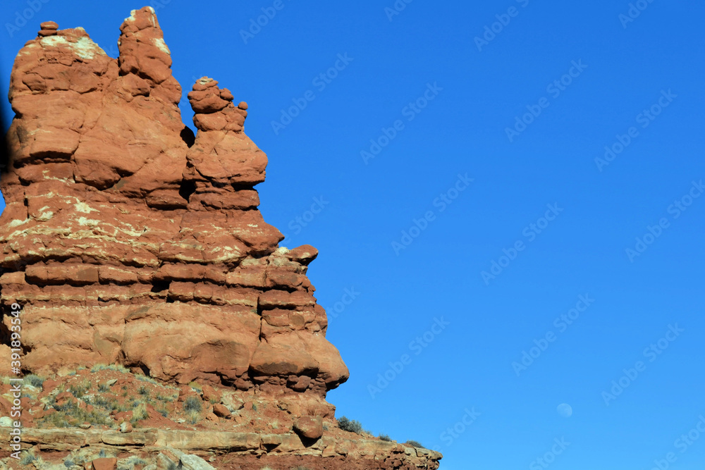 The red rocks of Fiery Furnace and the blue sky in the background, Arches National Park, Moab, Utah