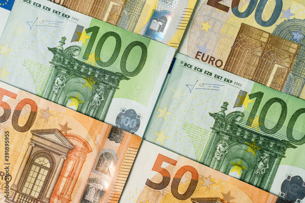 Close up on euro money banknotes business finance and currency concept top view Close up on euro money banknotes business finance and currency concept top view
