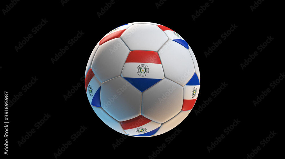 Soccer ball with the flag of Paraguay on black background. 3D Rendering Soccer ball with the flag of Paraguay on black background. 3D Rendering