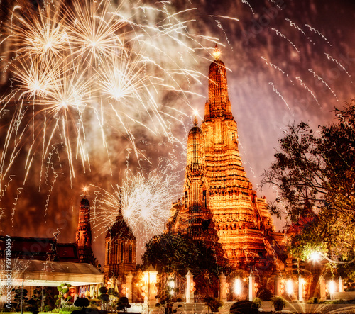 exotic new year - Bangkok new year countdown fireworks at Wat Arun Temple, Bangkok, Thailand