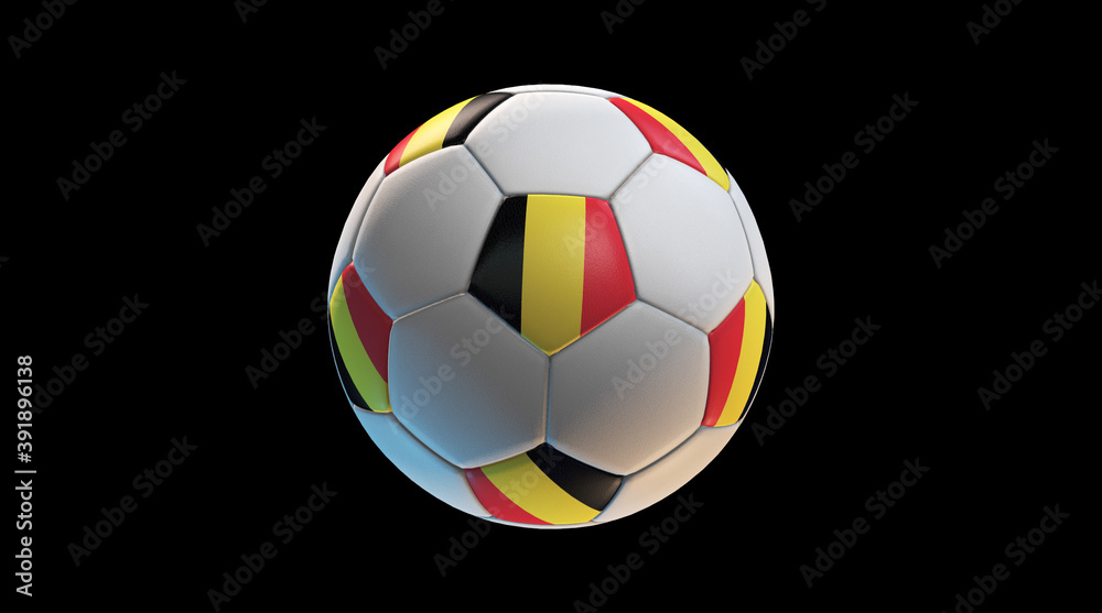 Soccer ball with the flag of Belgium on black background. 3D Rendering Soccer ball with the flag of Belgium on black background. 3D Rendering