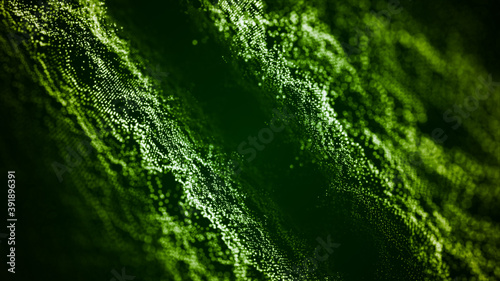 Connecting background dots and lines. Green matrix. Artificial intelligence. Big data technology .3d rendering.