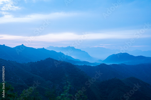 Great Wall in China，The Great Wall and the beautiful clouds in the morning