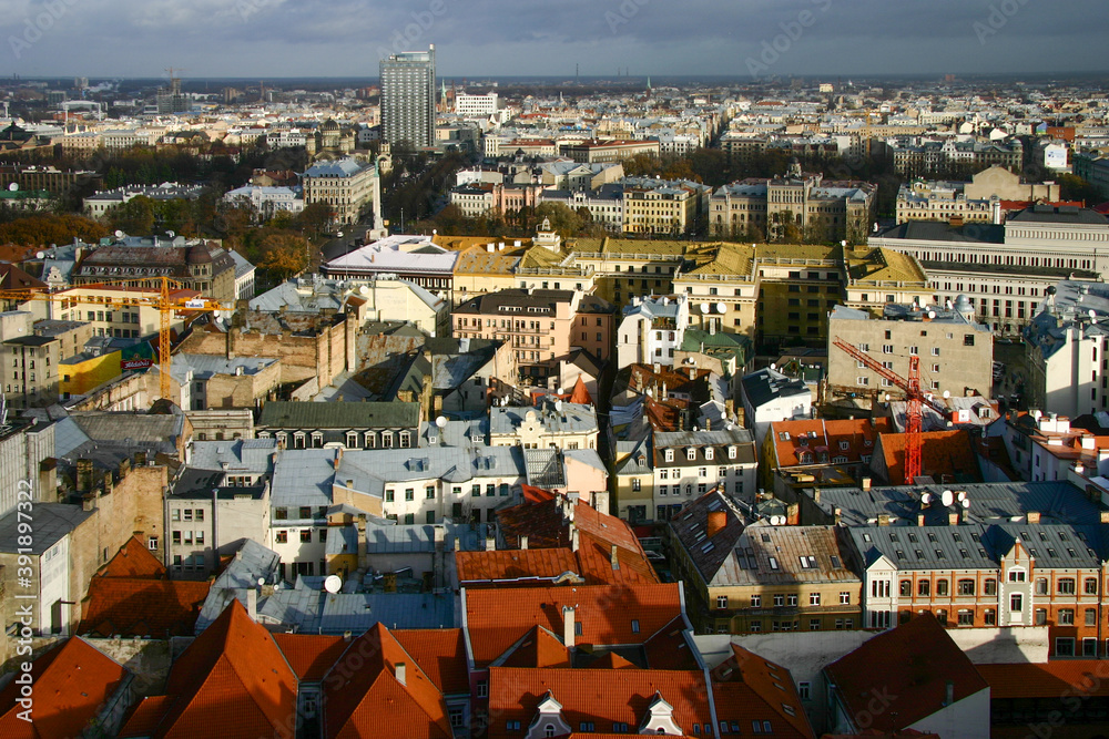 View of the East from Riga Old Town. The photo shows Latvian National Opera and University of Latvia.