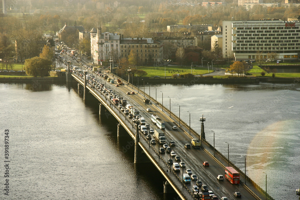 Daugava river and Stone bridge in Riga, Latvia