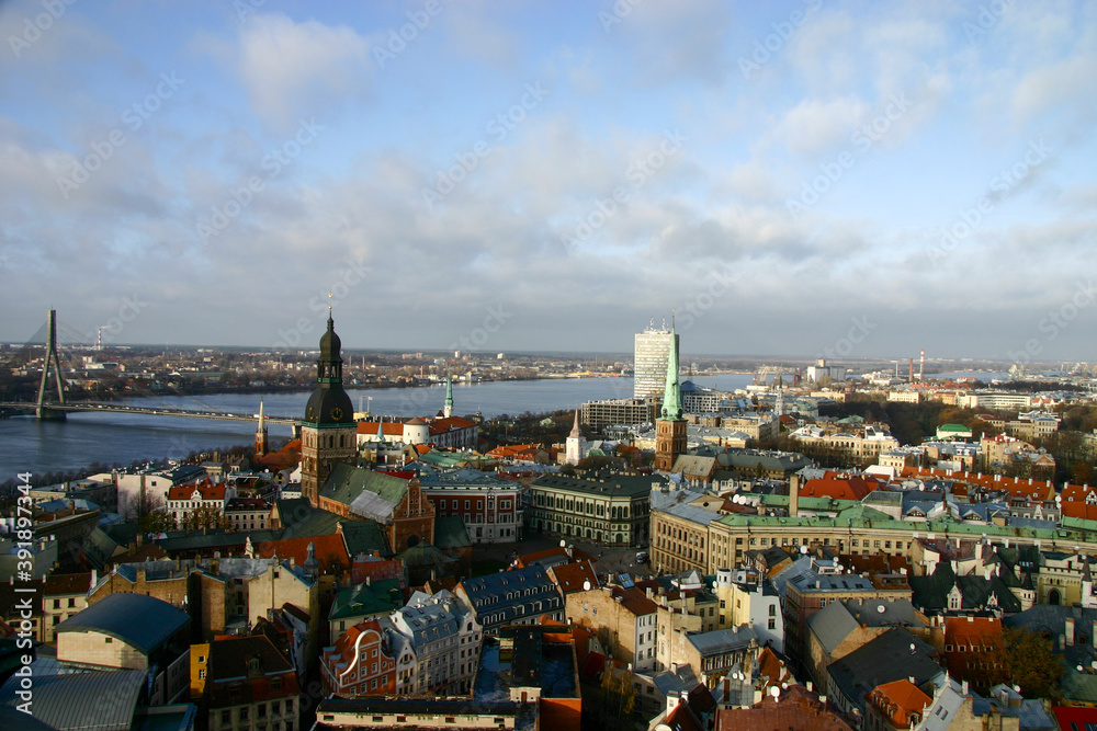 The View of the Vansu Bridge and Kipsala Area from the Riga Old Town