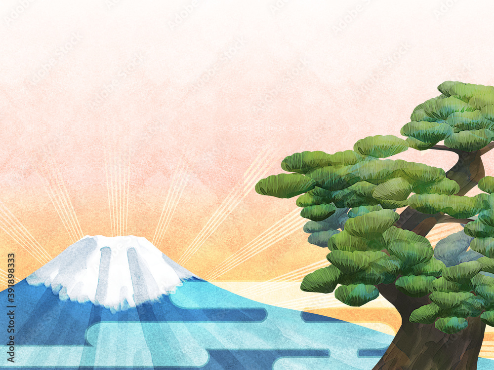 松と富士山の背景イラストstock Illustration Adobe Stock
