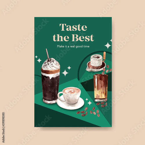 Poster template with international coffee day concept design for leaflet and marketing watercolor vector