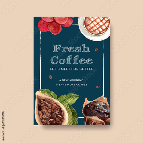 Poster template with international coffee day concept design for leaflet and marketing watercolor vector