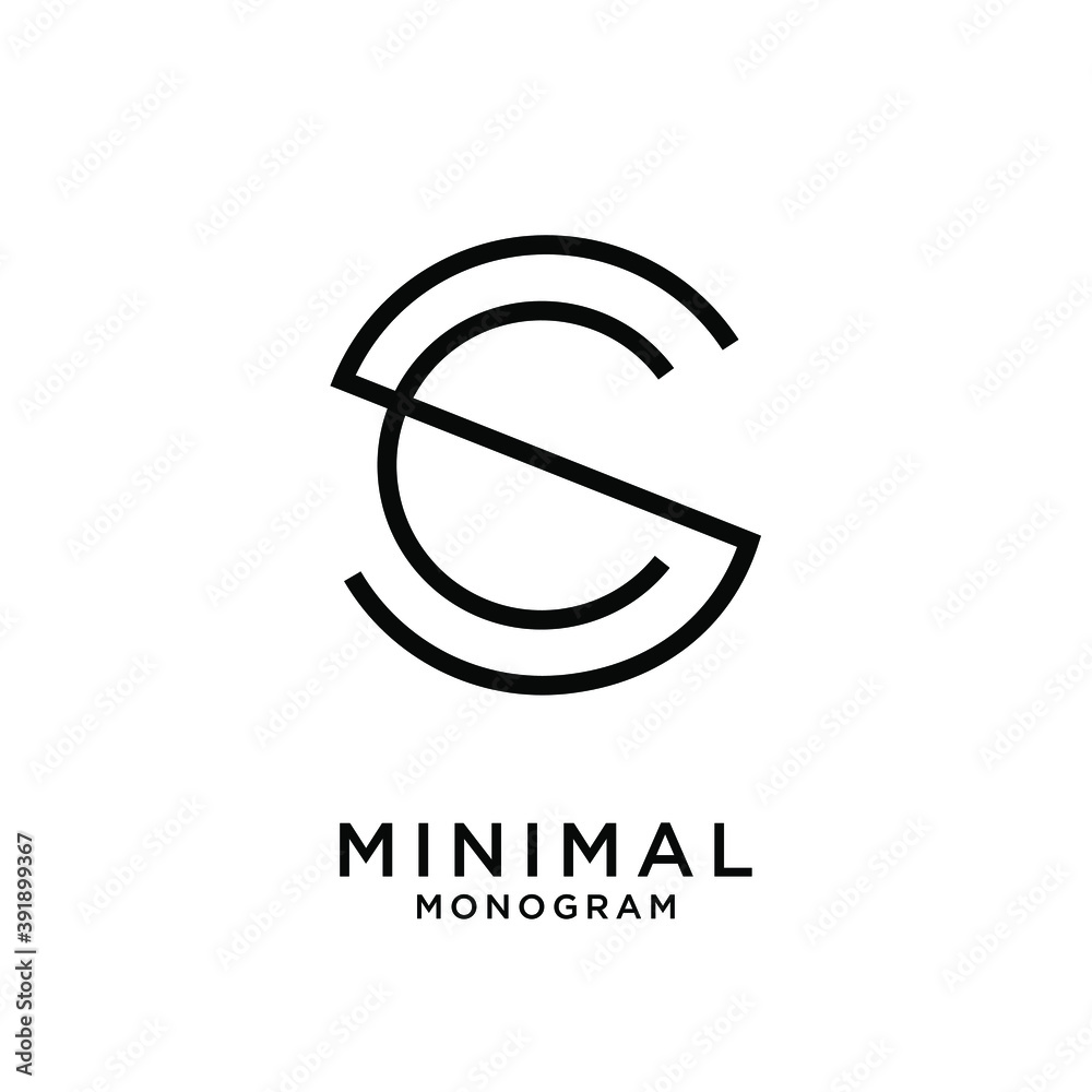 simple initial letter luxury sc cs line outline logo design with white background