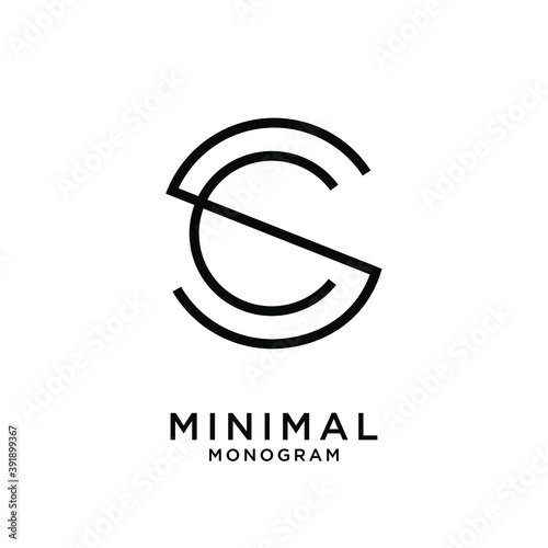 simple initial letter luxury sc cs line outline logo design with white background