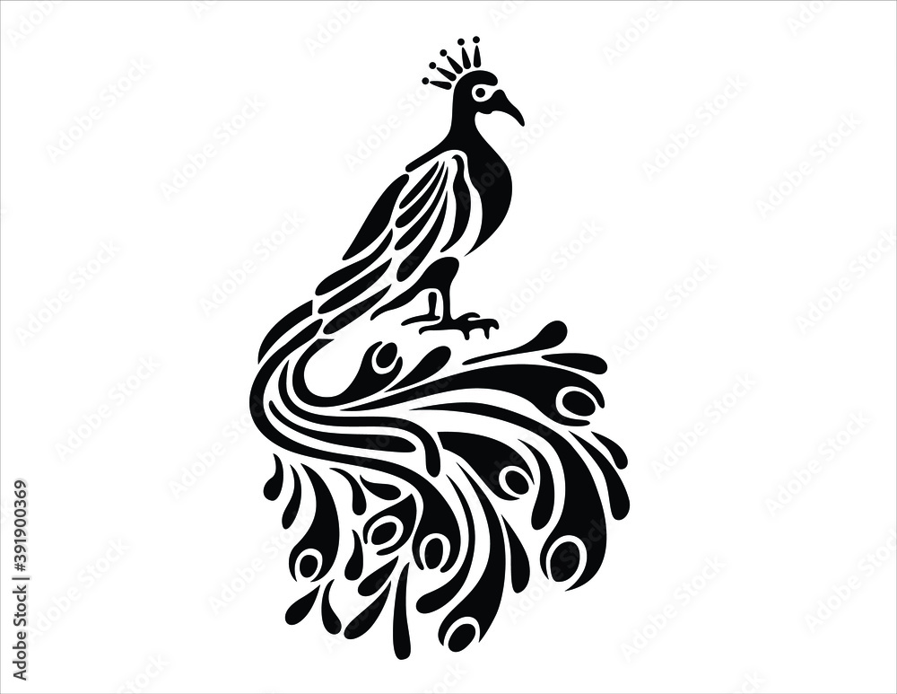 Laser Cut Template. Peacock Silhouette Isolated. Vector Illustration 