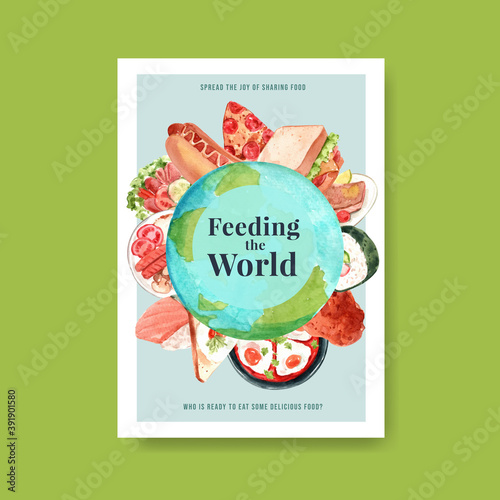 Poster with world food day concept design for advertise and leaflet watercolor vector