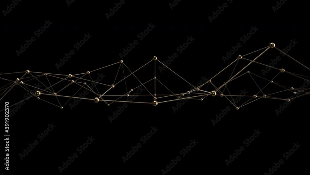 Abstract technology plexus background from animated lines and dots. Golden molecule structure. Seamless loop. Embedded alpha chanel