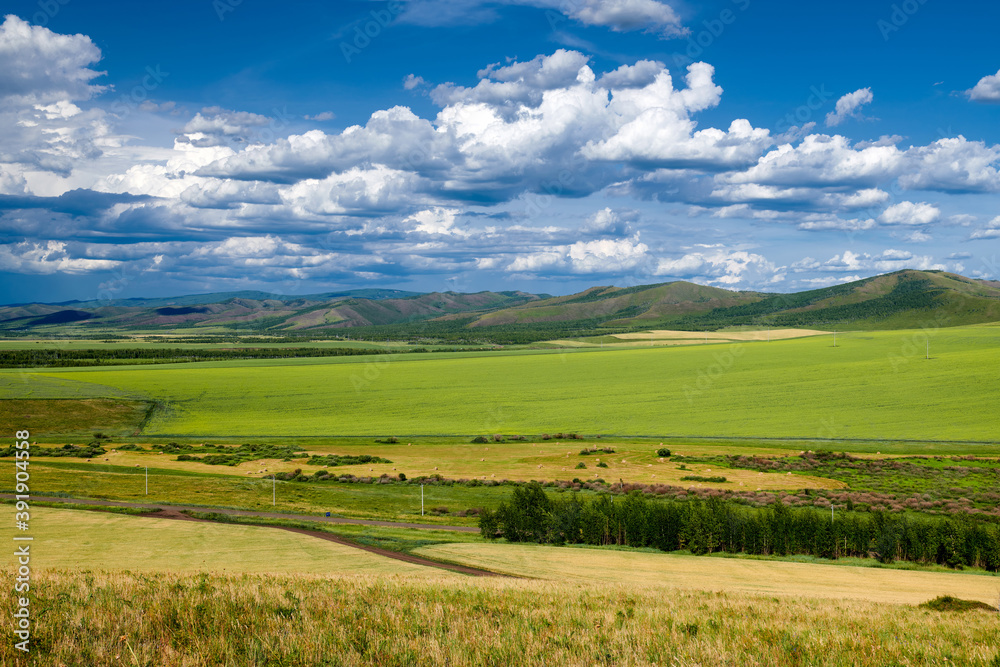 The summer prairie and cloudscape of Hulunbuir of China.