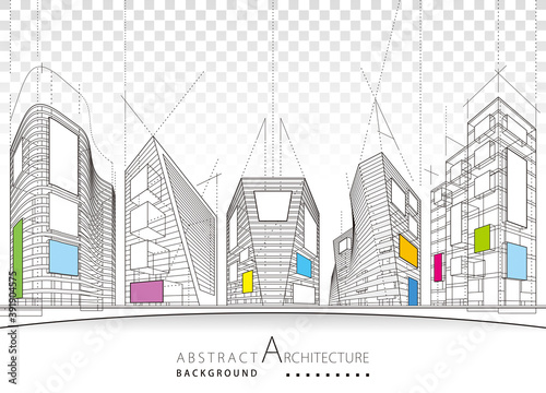Architecture building construction perspective design,modern urban building line drawing abstract background.
