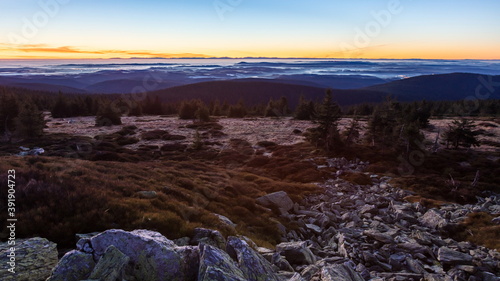 Inversion in the valley during sunrise.