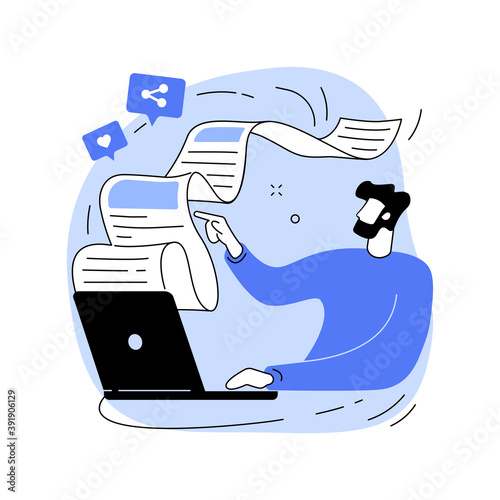 Blog articles abstract concept vector illustration. Blog menu element, subscribe for publications, news article, company website page, web element, UI design, blogging resource abstract metaphor.