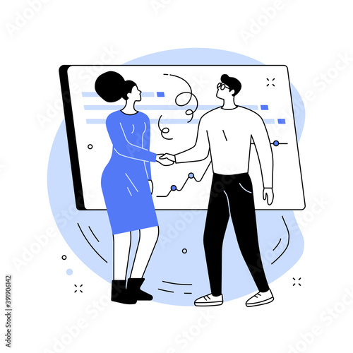 Clients abstract concept vector illustration. Our clients landing page, corporate website, business page, project main customers, menu bar, navigation design, UI, web element abstract metaphor.