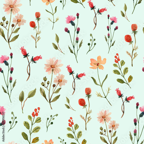 Watercolor Seamless Pattern with Wildflowers