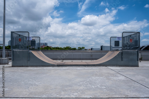 Empty Street Style Skatepark On A Sunny Day, In Singapore. Stock Photo. photo