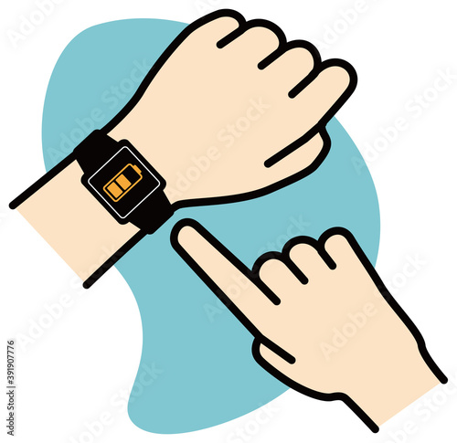 スマートウォッチを操作する様子のベクターイラスト　充電アイコン