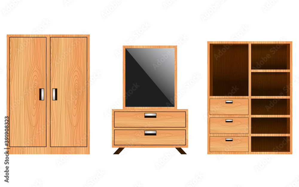 wooden wardrobe and wooden showcase in the white room wooden wardrobe and wooden showcase in the white room