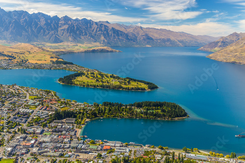 Aerial photography of the natural scenery of Queenstown, New Zealand