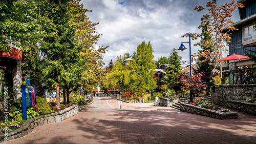 The Village Stroll winding through the Village of Whistler, British Columbia, Canada