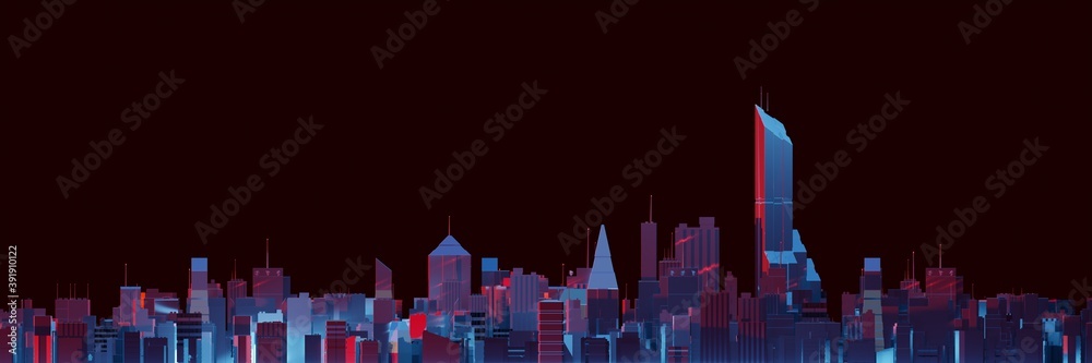 Fotografie City skyline with flat, colorful aesthetic. Digital 3D render.