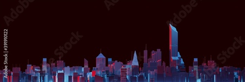 City skyline with flat, colorful aesthetic. Digital 3D render.