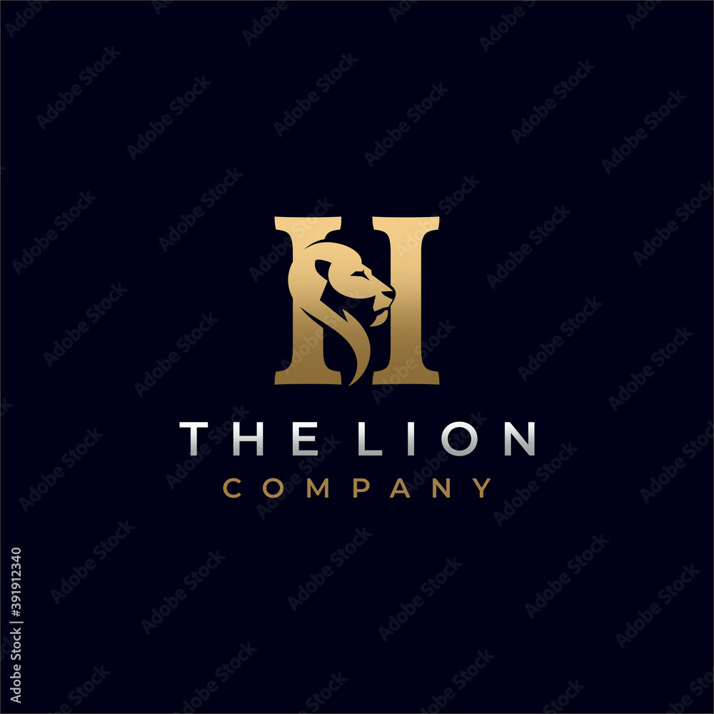 Letter H Lion Head , Elegant Luxury Initial Logo Design Vector Letter H Lion Head , Elegant Luxury Initial Logo Design Vector