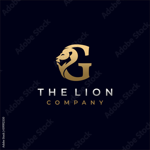Letter G Lion Head , Elegant Luxury Initial Logo Design Vector