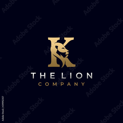 Letter K Lion Head, Elegant Luxury Logo Design Vector