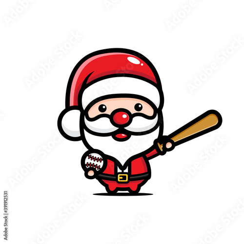 cute santa character playing baseball