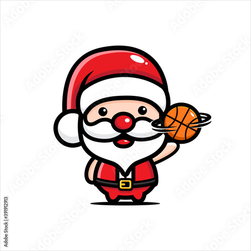 cute santa character playing basket ball