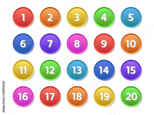 Colorful number icon from 1 to 20. Vector illustration.