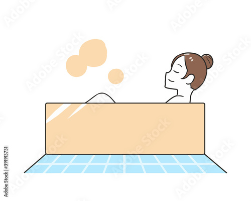 入浴する　横向き　女性