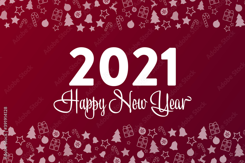 Happy New Year 2021. Holiday concept. Template for background, banner, card, poster with text inscription. Vector EPS10 illustration.