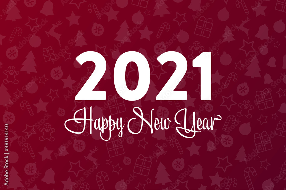 Happy New Year 2021. Holiday concept. Template for background, banner, card, poster with text inscription. Vector EPS10 illustration.
