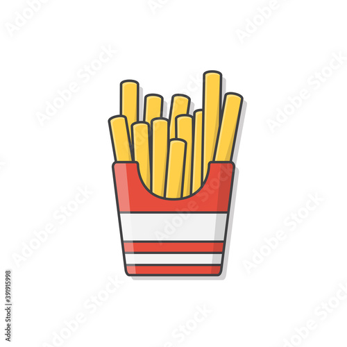 French Fries In Paper Box Vector Icon Illustration. Potato Fries In Fast Food Box Icon
