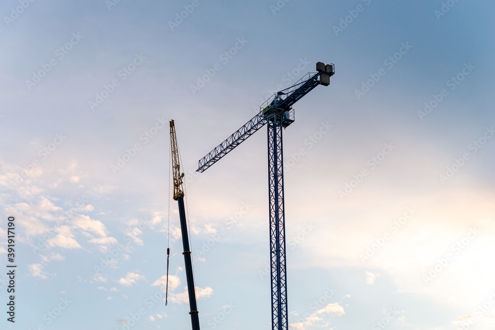 Construction cranes silhouette. Construction cranes silhouette.