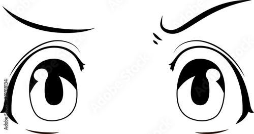 Monochrome Cute anime-style eyes with a suspicious expression