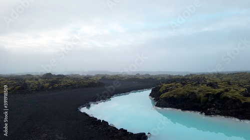 blue lagoon and volcanic stone