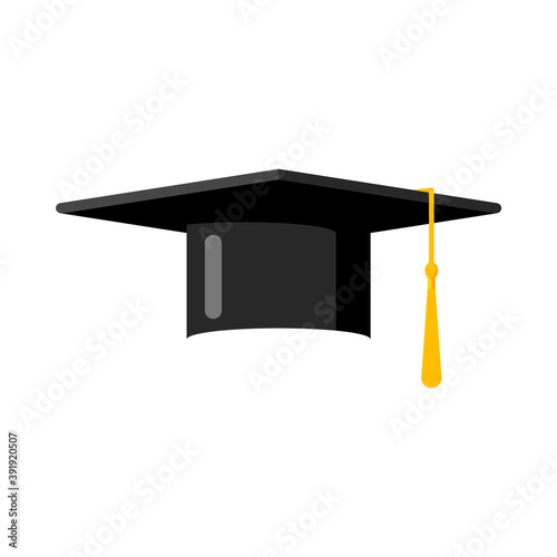 Student graduation hat isolated on white background. Square academic cap. Symbol of bachelor's and master's degree. Flat style vector illustration.