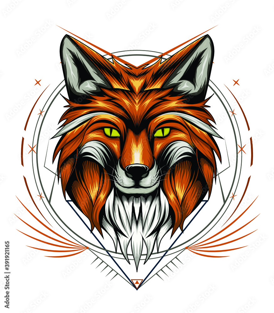 Fototapeta premium fox logo design. Illustration fox with ornament frame.