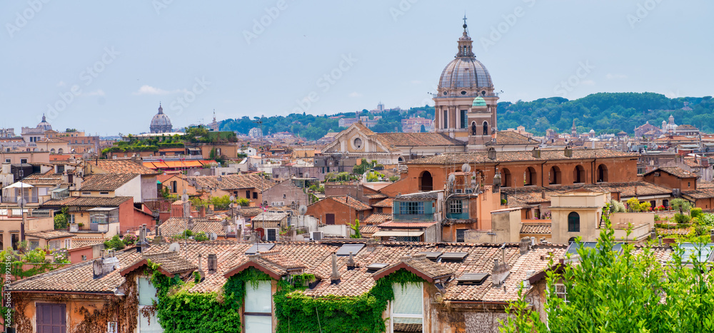 Rome aerial view from Belvedere Boulevard in summer season, Italy